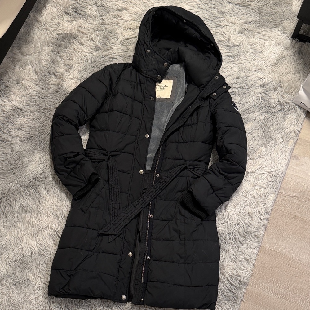 Abercrombie & Fitch Black Hooded Puffer Coat